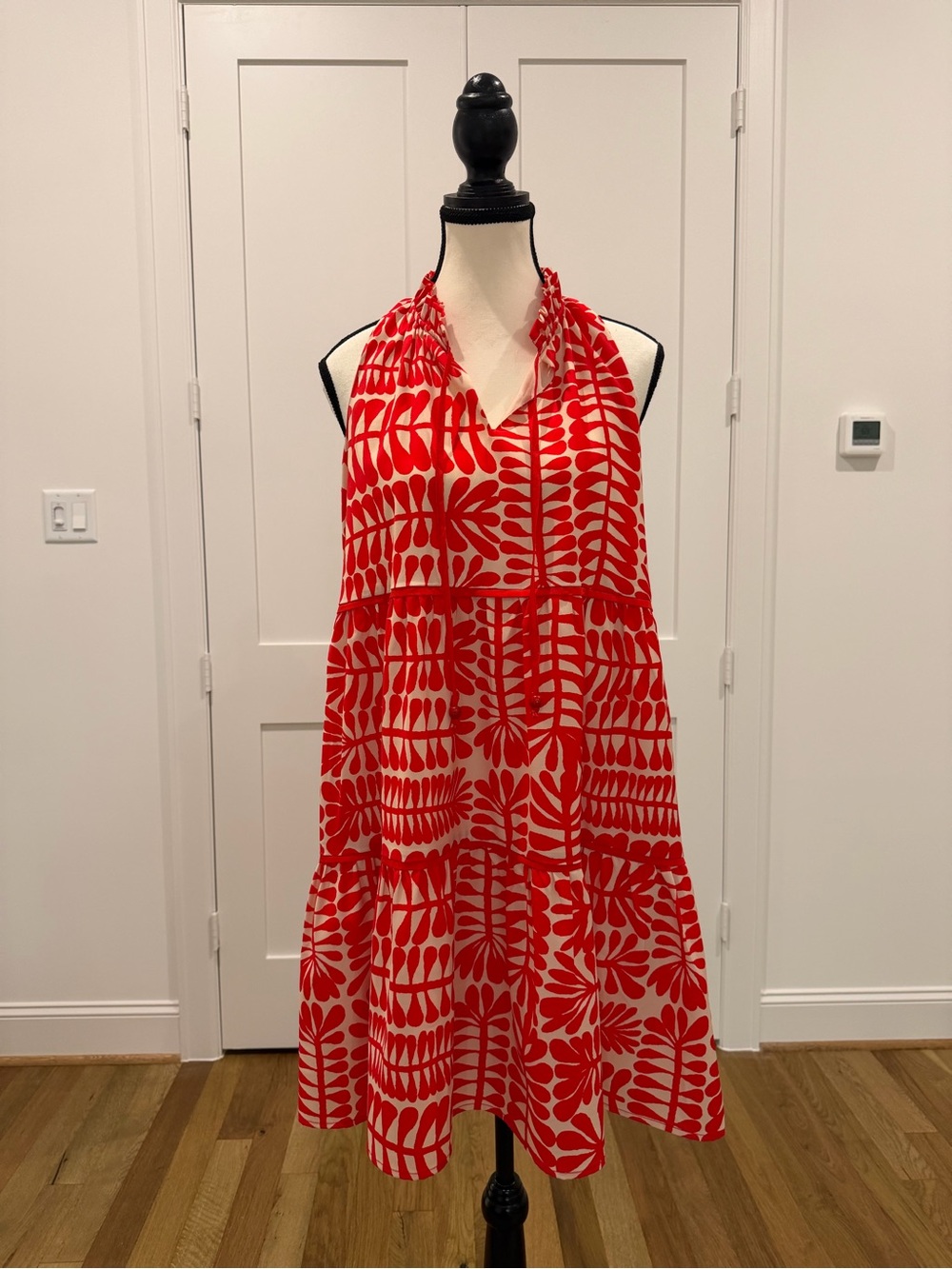 Joy Joy Red & Cream Halter Tiered Mini Dress | Sleeveless Dress | Size Small